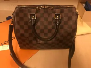 二手真品 LV 棋盤格 Speedy 25cm 波士頓包 旅行袋 斜背包