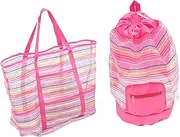 [Kisangel] 2pcs Colorful Beach Bags Portable Mesh Bags for Lightweight Easy to Clean for Shell Collecting and Play at Beach Pool Garden