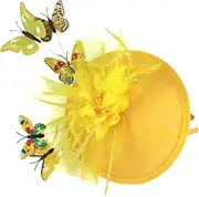 [BESTYASH] Butterfly Fascinator Hat for Women Elegant Headband for Tea Party Cocktail Wedding Bachelorette Party Yellow