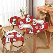 Amonsa Oval Fitted Christmas Tablecloth for Holiday：Washable Outdoor Spandex Red Winter Table Cloth for New Years Snowman and Snowflake 48x68 Inch