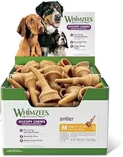 WHIMZEES Antler Dental Dog Treats, Bulk Box, Medium (12-18 kg Dogs), Natural Daily Dental Chews (66 Count)