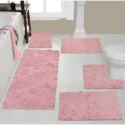 Modesto Bath Rug 100% Cotton Bath Rugs Set, 5-Pcs Set with Contour, Pink