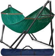 Tranquillo Double Hammock with Stand Included for 2 Persons/Foldable Hammock Stand 600 lbs Capacity Portable Case - Inhouse, Outdoor, Camping (Steel, Peacock)
