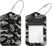 [KQNZT] Luggage Tag, 2 Pcs Personalized Luggage Tags, PU Leather Luggage Tags, Custom Luggage Tags, Luggage Name Tags, Squid Tuna Shrimp Ocean Animal