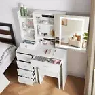Vanity Dressing Table Set LED Sliding Mirror Make up Desk with 6 Drawers & Stool