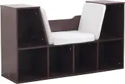 Wooden Bookcase Reading Nook, 6 Shelves & Gray Cushion, Cubbie Cube Organizer