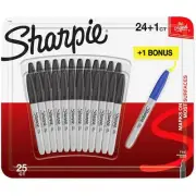 Sharpie Permanent Markers Fine Point 24 Black + 1 Blue Pens All Surfaces 25 Pack