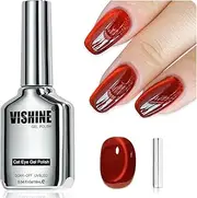 Vishine Glassy Cat Eye Gel Nail Polish, 16ml Red Glitter Holographic Gel Polish with Magnet, Reflective Translucent Ruby Red #418