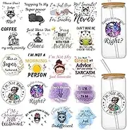 UV DTF Cup Wraps for 16 oz Glass Cups- 20 Sheets Black Humor Uvdtf Cup Wraps Vinyl Decals for Tumblers, Rub on Transfers for Crafts, Cold Transfer Stickers for Mugs Coffee, Wood Furniture