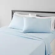 Amazon Basics Lightweight Super Soft Easy Care Microfiber Bed Sheet Set with 36-cm Deep Pockets - Queen, Light Blue