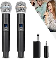 2.4G Wireless Microphone, Dual Microphone Karaoke Microphone, Dynamic Wireless Microphone with Rechargeable Receiver, Plug and Play, Suitable for Voice, Wedding, Church, PA System
