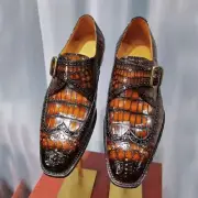 Handmade Alligator Leather textured Monk Strap Shoe For Men, Wingtip Brogue Shoe