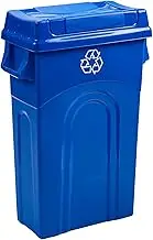 United Solutions Highboy Recycling Bin with Swing Lid, 23 Gallon, Space Saving Slim Profile and Easy Bag Removal, Handles for Easy Carrying, Indoor/Outdoor Use, Recycle Blue
