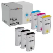 6pk Ink Cartridge Replacements for HP 727 XL High Yield MB, PBK, C, M, Y, G