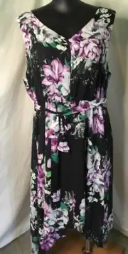 AUTOGRAPH BLACK “PEONY FLORAL” TIE BELT FRONT DRESS-SIZE 24 NEW STOCK