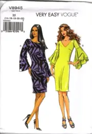 Very Easy Vogue V8945 Misses 14 to 22 Semi Fitted Dress Uncut Sewing Pattern