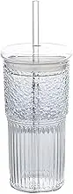 ICED Coffee Glasses, Cup Cups with Lid and Straws, Smoothi Cup for Cold Drinks, Glass Drinking Glasses, Glass Cups for Tea and Juice, Stylish Drinks for Home Use