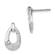 Sterling Silver Polished Cz Satin Teardrop Post Earrings