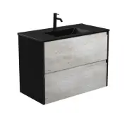 Fienza Dolce Amato 900 Wall Hung Vanity Satin Black Panels TCLB90BXB