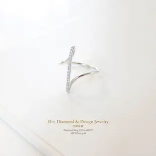 K18白K金 線條設計 鑽石戒指