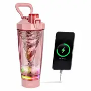 GGP Pink Portable Electric Shaker Bottle With Led Light, 550Ml Sports Protein Mixer Cup For Gym And Travel