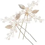 Beaupretty 1 Pair Golden Crystal Bead Hairpins Elegant Rhinestone Hair Accessories for Women for Weddings Anniversaries Birthdays and Special Occasions