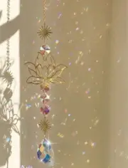 Gold Lotus Flower Crystal Suncatcher Dreamcatcher Hanging Decoration Sun Decor