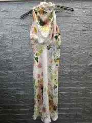 NEW Petal & Pup White Floral Anabella Halter Neck Midi Dress Size Medium US