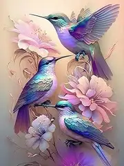 MjhRcll Hummingbird Stamped Cross Stitch Kits, DIY Cross Stitch Ornament Kits for Adults Beginners,Colorful Counted Embroidery Needlepoint Kits Home Decor 12x16inch