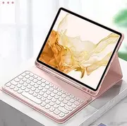 QYiiD Keyboard Case for Galaxy Tab S8+ 12.4" 2022 / Tab S7 FE 12.4 inch 2021 & Tab S7+ 12.4'' 2020, Detachable Cute Round Key Keyboard with S Pen Holder Cover for SM-X800/X806/SM-T970/SM-T730, Pink
