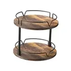 12" Wood Lazy Susan, Rotating Spice Rack, 2 Tier Spice Turntable Organizer,