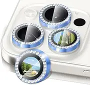 Compatible for iPhone 16 Pro/iPhone 16 Pro Max Camera Lens Protector-Gorgeous Bling,9H Tempered Glass Camera Cover Screen Protector Metal Ring Decoration Accessories(Stylish-Blue)