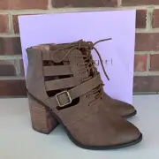 Madden Girl Marv Congac Poninted Toe Block Heel Lace Booties Women's US 9.5 M