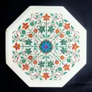 15" Marble Side Table semi precious stone Inlay Art Work Home / Office Decor