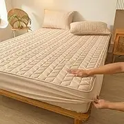 Quilted Mattress Protector Soft Fitted Sheet Breathable Noiseless Cover with Deep Pocket Modern Comfort Durability Bed Protector Skin-Friendly Bedding Accessory-Khaki||Queen 59x79inch