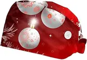 [FVQL] Set of 2 Bouffant Caps, Reusable Surgical Cap Scrub Caps Women, Christmas Santa Claus and Deer Cartoon