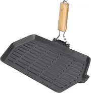 21x35 Cast Iron Grill Pan with Folding Handle,Non Stick Square Grill Pan,Even Heating Steak Frying Pan,Household Portable Grilling Skillet Pan