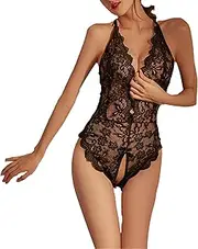 [Generic] Women One Piece Sexy Lingerie Lace Bodysuit Deep V Teddy Babydoll Strappy Underwire Mini Sleepwear