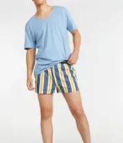 NEW PETER ALEXANDER MENS BLUE TEE TOP & STRIPED BOXER SHORTS PJ SET XXL P$89.90