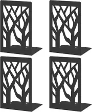 Bookends 4 Pieces, Modern Metal Bookends for Shelves, Tree Book Ends for Books