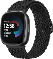 Elastic Solo Loop Bands for Fitbit Versa 4 Bands&Fitbit Versa 3 Bands, Fitbit Sense 2 Bands&Fitbit Sense Bands Women/Men, Adjustable Stretchy Braided Sport Replacement Sport Straps