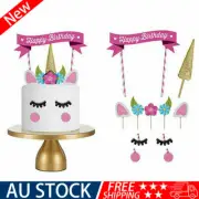 11Pcs Unicorn Happy Birthday Party Cake Topper Set eyes ear Kids Girls Decor