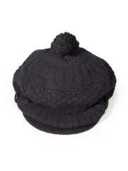Black Wool Pom Pom Knit Hat