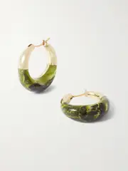 [Dinosaur Designs] Dinosaur Designs - Small Gold-tone And Resin Hoop Earrings - Green - One size One size Green