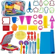 Playdough Tools for Kids, 41Pcs Play Dough Toys Include Play Food Molds - Cupcakes, Ice Cream, Burger, Fries, Noodle, Playdough Bulk Pack with Roller, Cutters, Scissor, Dough Mat and Storage Bag Gifts