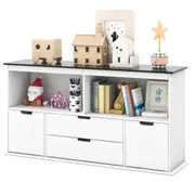 Babyjoy Kids Toy Storage Organizer Wooden Children Bookshelf Storage Cabinet Display Shelf TV Stand White