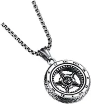 LeoLeoyy Titanium Steel Wheel Pendant Chain Necklace Fashion Jewelry for Men Men