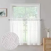 [Chyhomenyc] Marilyn White Sheer Curtains 36 Inch Length, Light Filtering Soft Airy 3D Leaf Clip Jacquard Textured Short Sheer Curtains for Bedroom Bathroom Small Windows, 38Wx36L Inches, 2 Panels
