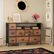 TAUS TV Stand 9 Drawer Dresser Storage with Power Outlet w/Side Pockets & Hooks