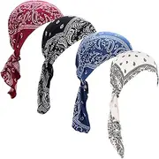 [NASSMOSSE] Bandanas for Women 4Pcs Dome Brimless Bandana Headband 4 Color Printed Bandanas Polyester Cotton Sport Chemo Head Scarf for Women Hair Accessories Accessory, 4pcs